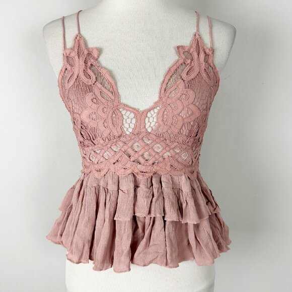 Free People Tops - NEW Free People One Mauve Pink Crochet Lace Cami Tank Top Size Small Women's